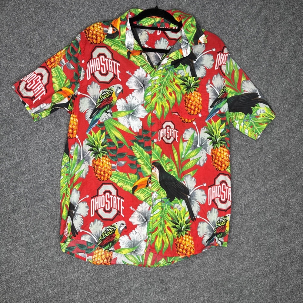 Ohio State Buckeyes FOCO Hawaiian Shirt Men's Large L Tropical Red Button Up